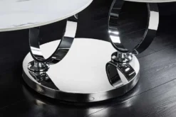 Design Couchtisch DANCING RINGS weiß rund drehbar Marmor Keramik Chrome Gestell