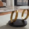 Design Couchtisch DANCING RINGS weiß braun rund drehbar Pandora Keramik gold