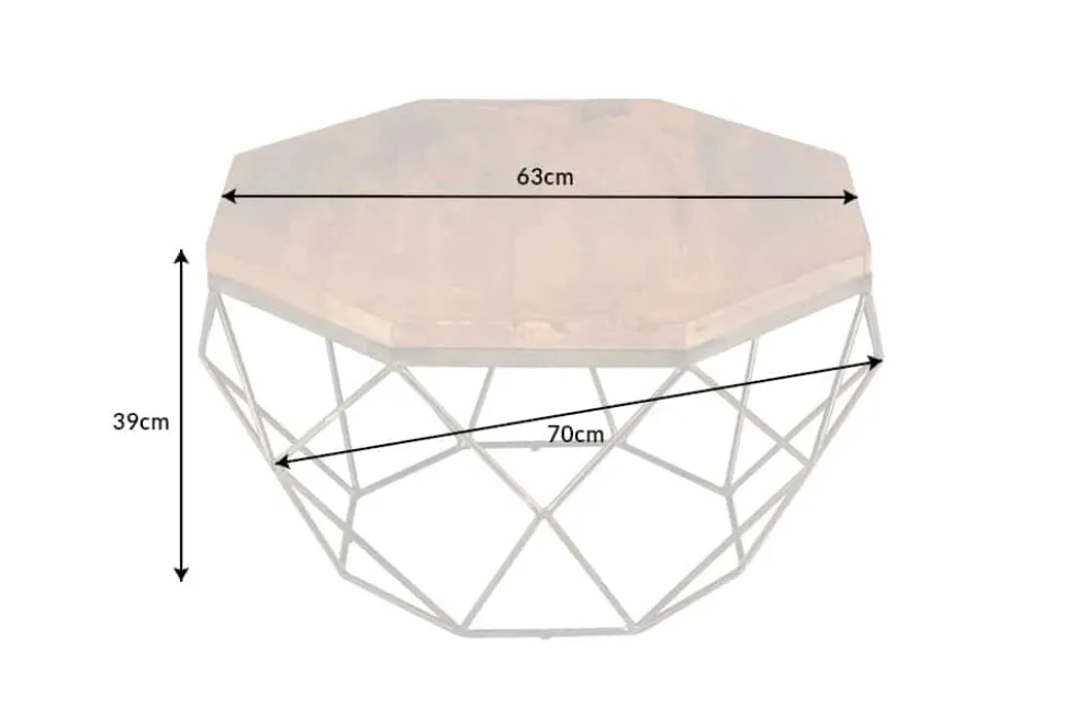 Design Couchtisch DIAMOND 70cm natur Mangoholz massiv messing Eisengestell