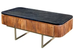 Design Couchtisch GATSBY 110cm Mangoholz massiv Marmor-Platte Retro mit Schubladen gold
