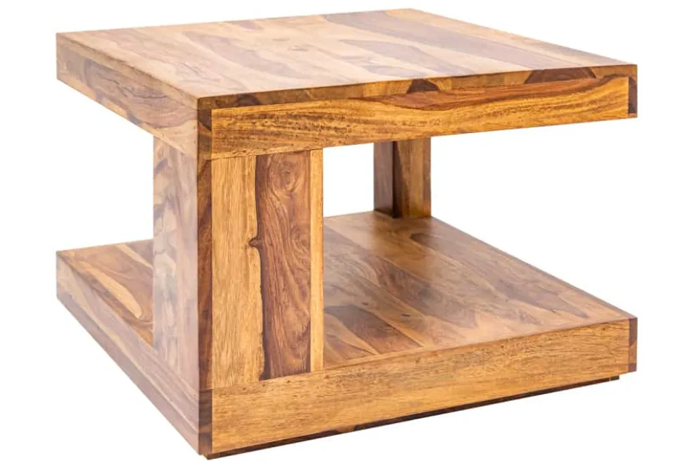 Design Couchtisch GIANT 60cm braun Sheesham Massivholz stone finish mit Ablage