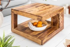 Design Couchtisch GIANT 60cm braun Sheesham Massivholz stone finish mit Ablage
