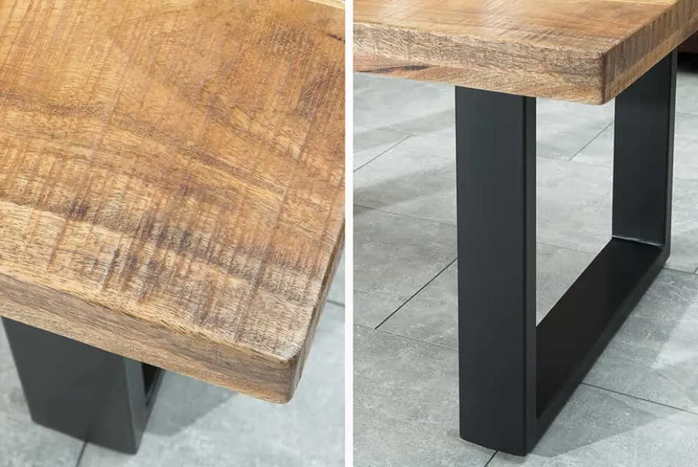 Design Couchtisch IRON CRAFT 100cm Mangoholz Eisen Industrial Design massiv schwarzes Gestell