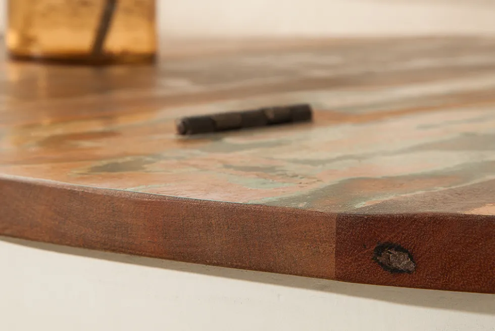Design Couchtisch JAKARTA 70cm weiß Massivholz rund aus recycelten Fischerbooten mit Stauraum