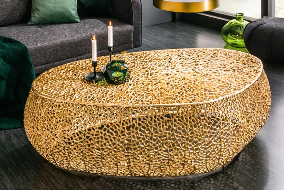 Design Couchtisch LEAF 130cm gold Metall-Aluminium-Legierung handmade