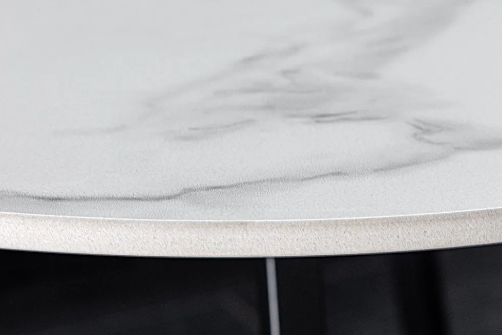Design Couchtisch MARVELOUS 90cm weiß Marmor Keramik schwarzes Metall