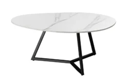 Design Couchtisch MARVELOUS 90cm weiß Marmor Keramik schwarzes Metall