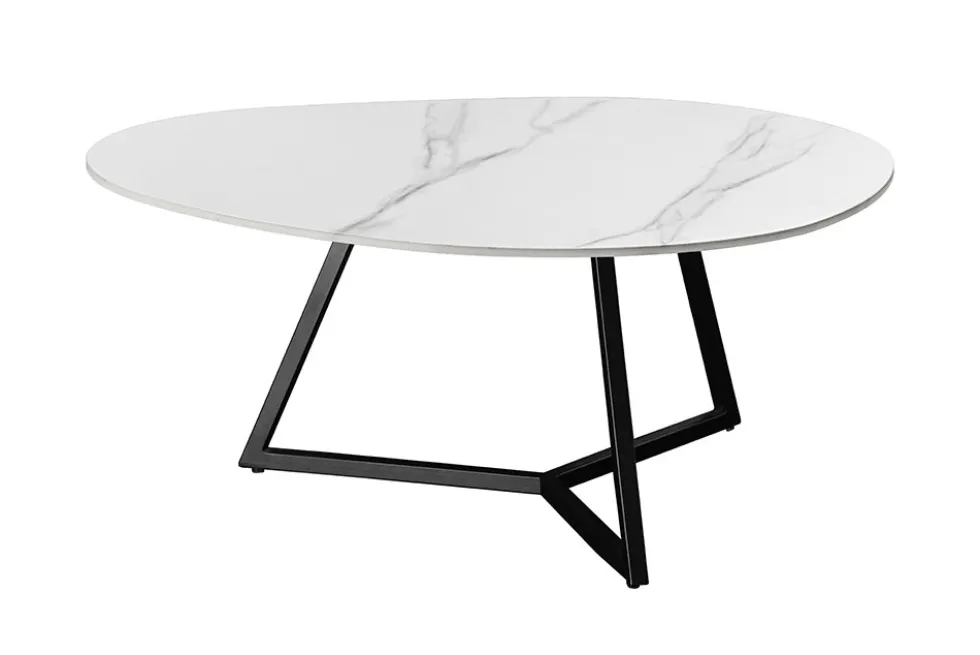 Design Couchtisch MARVELOUS 90cm weiß Marmor Keramik schwarzes Metall