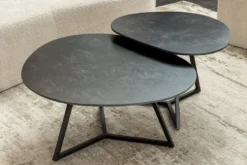 Design Couchtisch MARVELOUS 70cm anthrazit Marmor Keramik schwarzes Metall