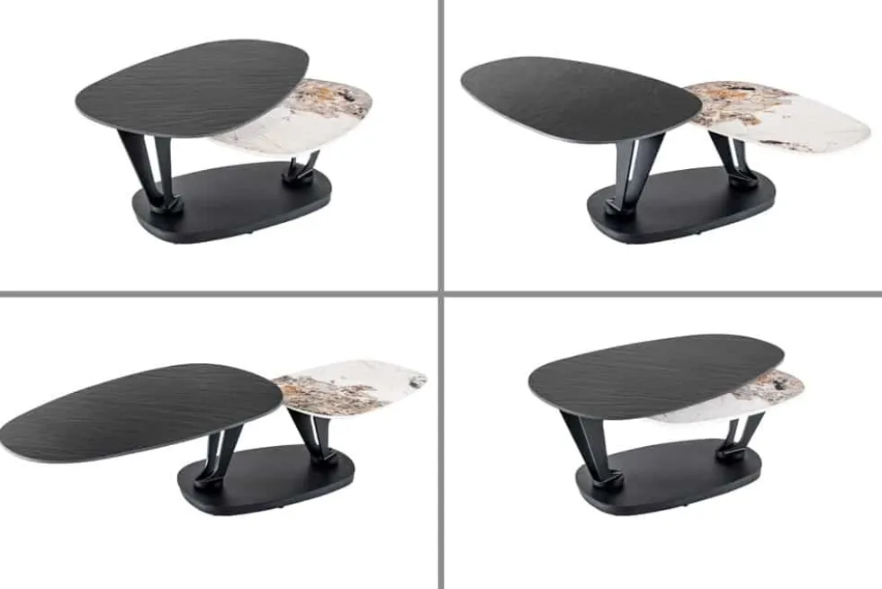 Design Couchtisch MOVEMENT schwarz rund drehbar Pandora Keramik Metallgestell
