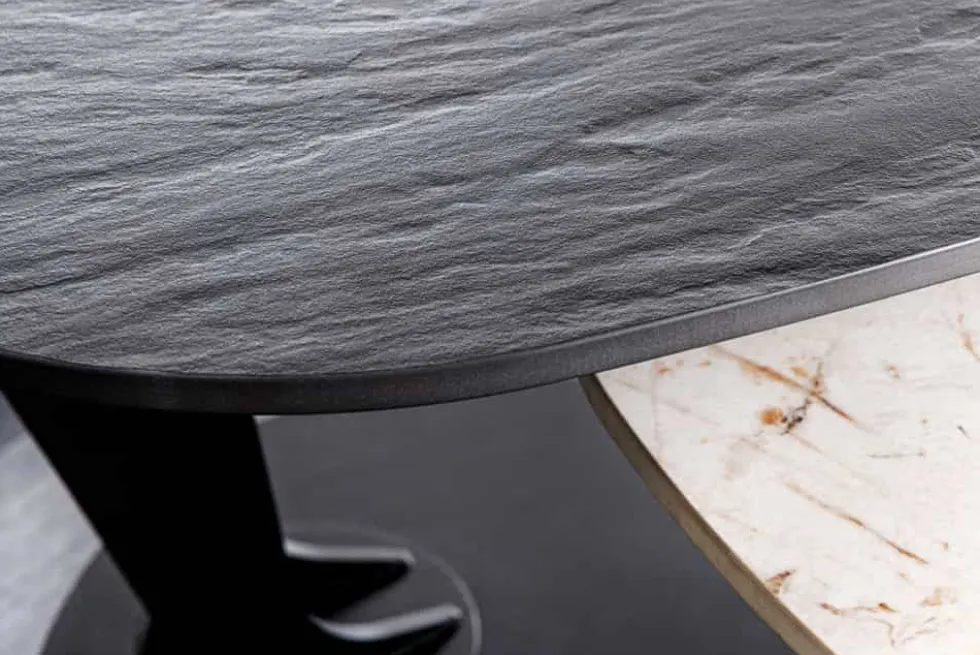 Design Couchtisch MOVEMENT schwarz rund drehbar Pandora Keramik Metallgestell