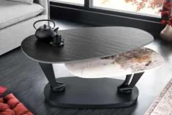 Design Couchtisch MOVEMENT schwarz rund drehbar Pandora Keramik Metallgestell