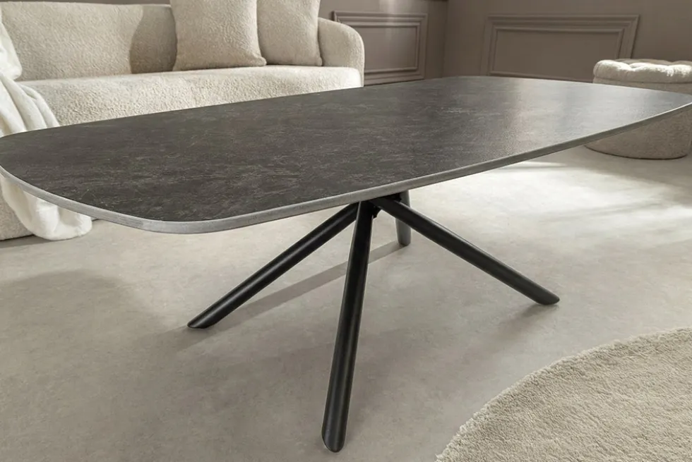 Design Couchtisch OSAKA 110cm anthrazit Keramik schwarz Metall mit Sterngestell