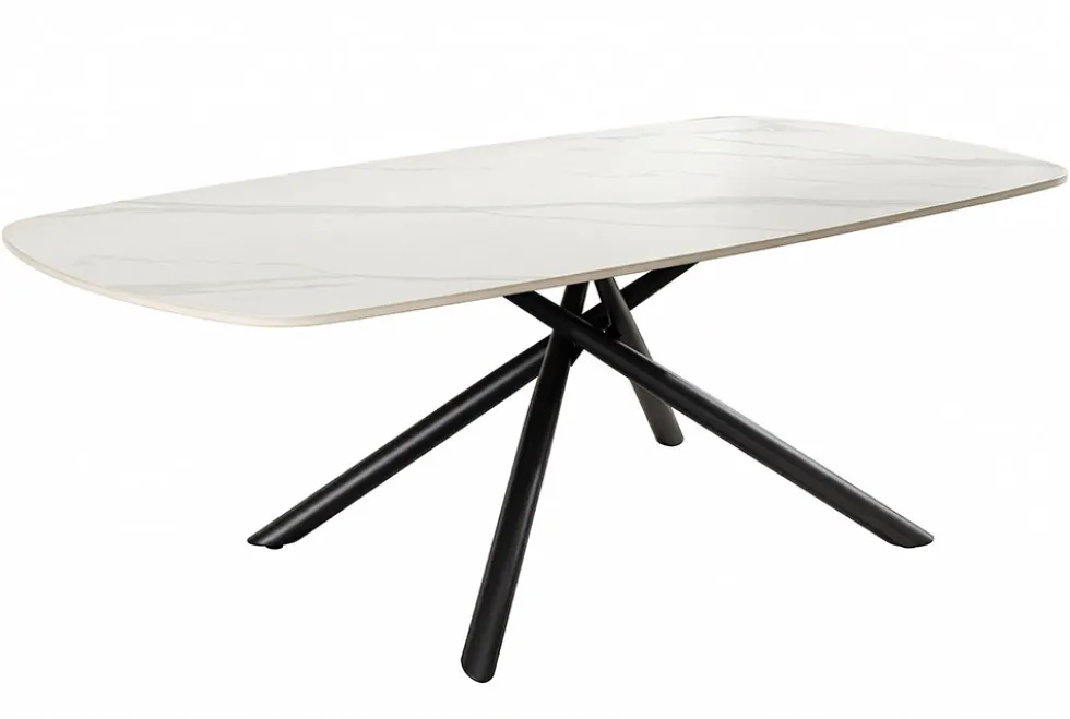 Design Couchtisch OSAKA 110cm weiß Keramik schwarz Sterngestell Metall
