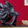 Design Deko Figur Kampffisch CROWNTAIL 35cm schwarz Betta Fisch Skulptur