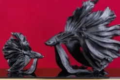 Design Deko Figur Kampffisch CROWNTAIL 35cm schwarz Betta Fisch Skulptur