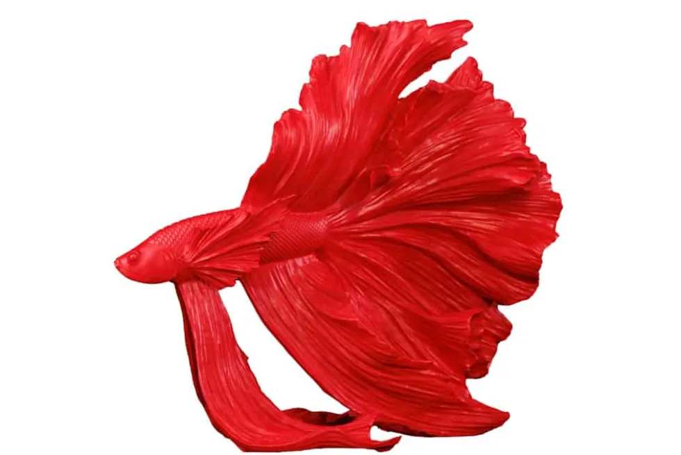 Design Deko Figur Kampffisch CROWNTAIL 35cm rot Betta Fisch Skulptur
