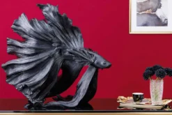 Design Deko Figur Kampffisch CROWNTAIL 65cm schwarz Betta Fisch Skulptur