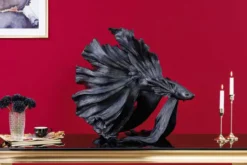 Design Deko Figur Kampffisch CROWNTAIL 65cm schwarz Betta Fisch Skulptur