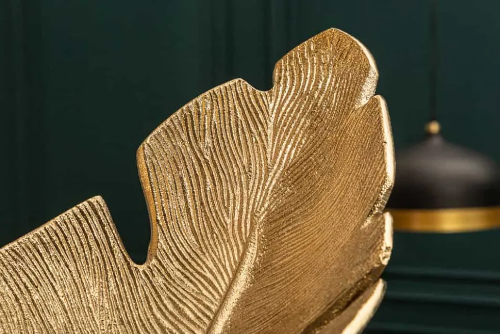 Design Deko Schale GOLD LEAF 65cm gold Blatt Design Metall Handarbeit