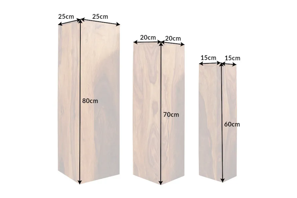 Design Deko Säule 3er Set MAKASSAR 80cm braun Sheesham stone finish Handarbeit