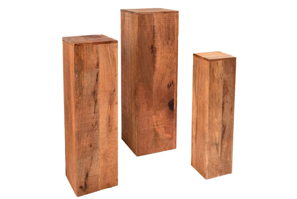 Design Deko Säule 3er Set MAKASSAR 80cm Mangoholz Handarbeit