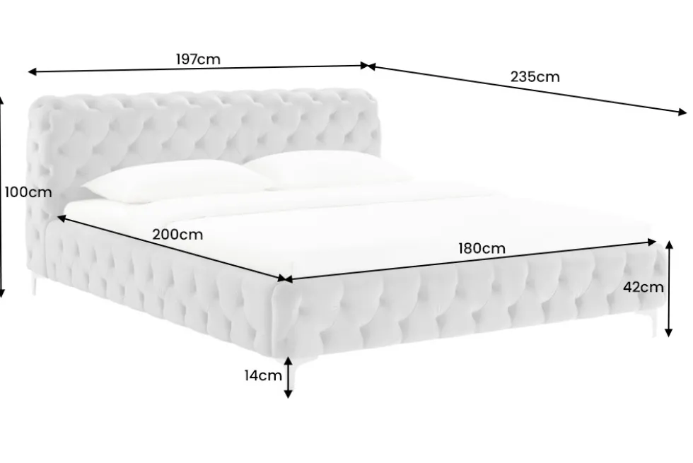 Design Doppelbett MODERN BAROCK 180x200cm grau Samt Chesterfield