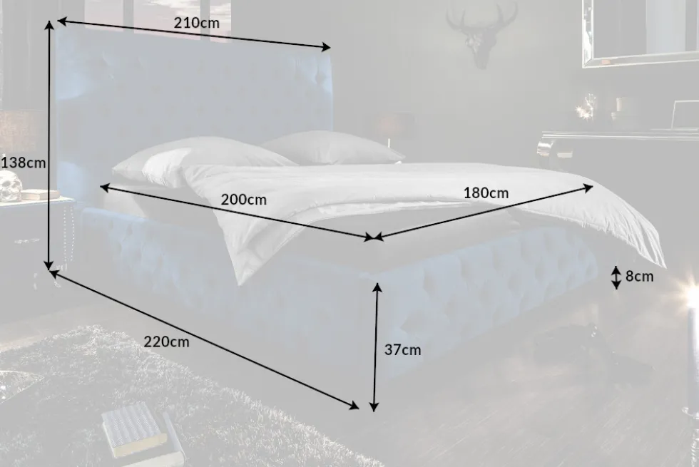 Design Doppelbett PARIS 180x200cm dunkelblau Samt Chesterfield