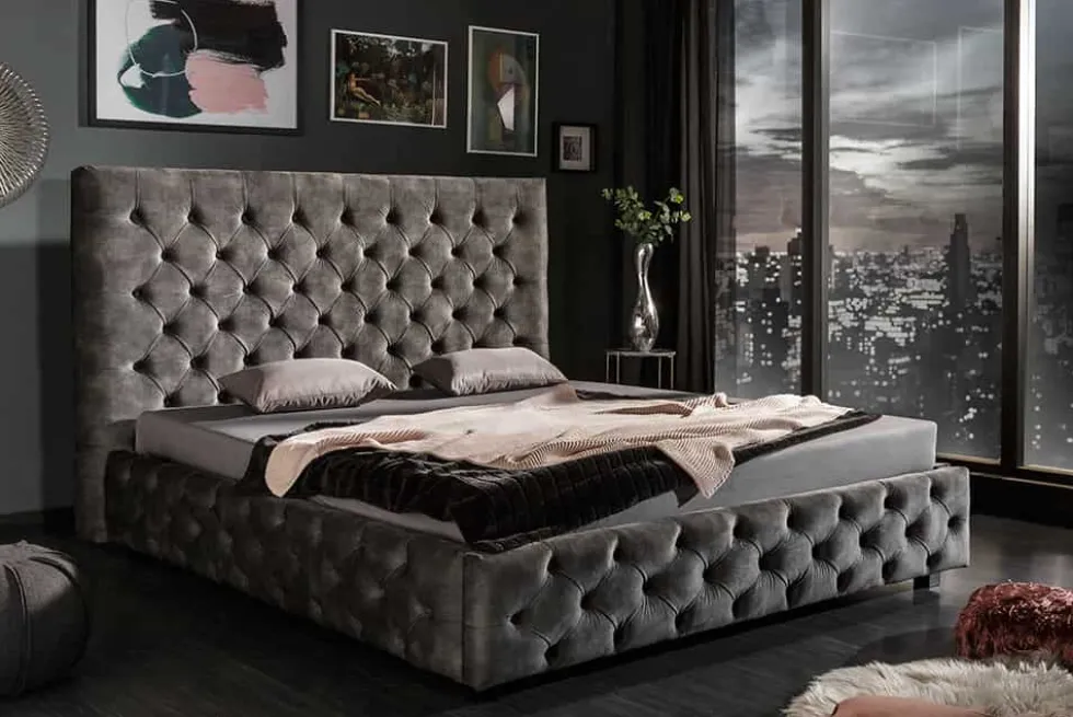 Design Doppelbett PARIS 180x200cm grau Samt Chesterfield
