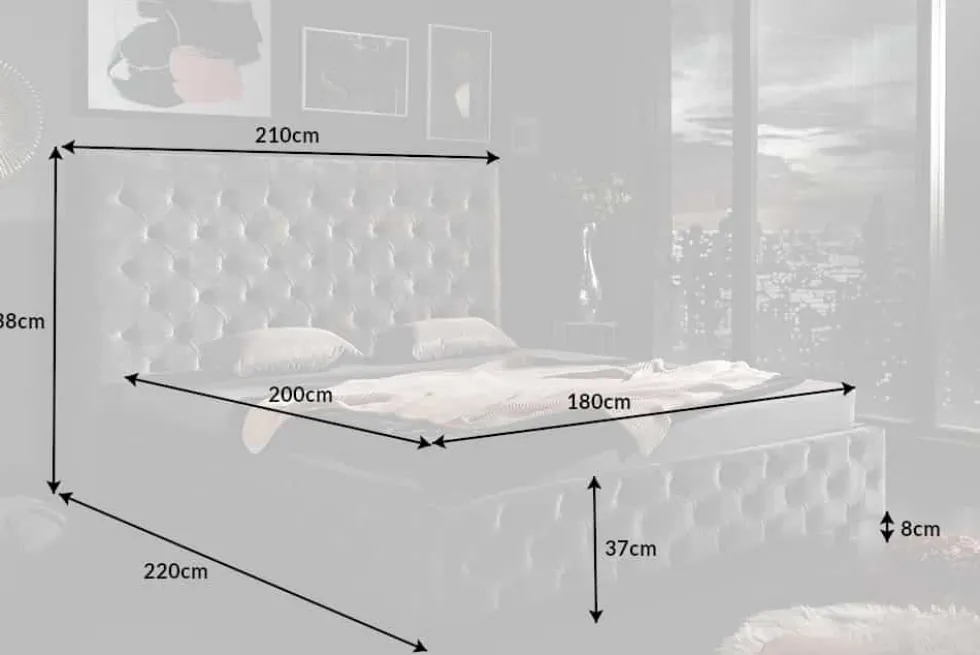 Design Doppelbett PARIS 180x200cm grau Samt Chesterfield