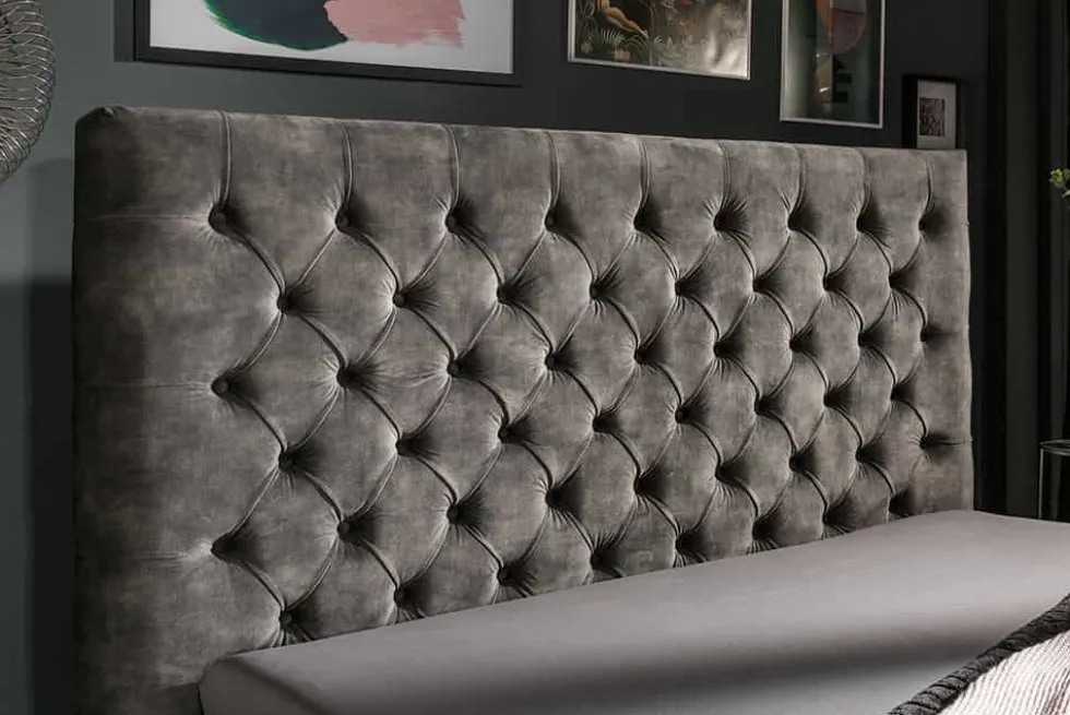 Design Doppelbett PARIS 160x200cm grau Samt Chesterfield Polsterbett