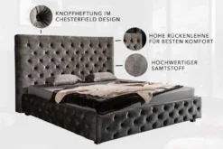 Design Doppelbett PARIS 160x200cm grau Samt Chesterfield Polsterbett