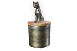 Design Dose PANTHER 20cm gold natur Mangoholz Panther-Figur Metall Dekoration