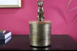 Design Dose PANTHER 20cm gold natur Mangoholz Panther-Figur Metall Dekoration