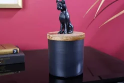 Design Dose PANTHER 20cm schwarz natur Mangoholz Panther-Figur Metall Dekoration
