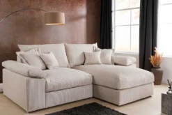 Design Ecksofa ATMOSPHERE XL 245cm champagner beige Cord Federkern inkl. Kissen