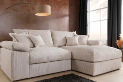 Design Ecksofa ATMOSPHERE XL 245cm champagner beige Cord Federkern inkl. Kissen