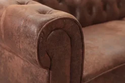 Design Ecksofa CHESTERFIELD 270cm antik braun Microfaser Federkern Ottomane links Vintage