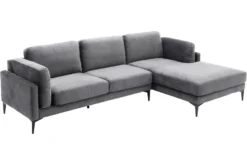 Design Ecksofa MANHATTAN 295cm dunkelgrau Samt Federkern 3-Sitzer Metallfüße