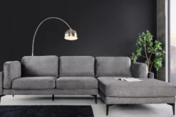 Design Ecksofa MANHATTAN 295cm dunkelgrau Samt Federkern 3-Sitzer Metallfüße