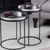 Design 2er Set Beistelltisch ELEMENTS 55cm silber Hammerschlag handmade rund