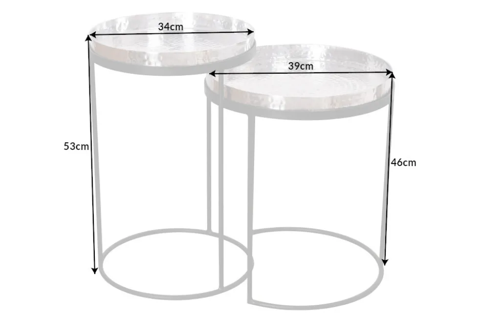 Design 2er Set Beistelltisch ELEMENTS 55cm silber Hammerschlag handmade rund