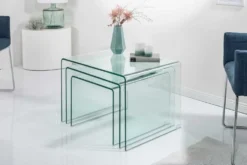 Design 3er Set Glas Couchtisch FANTOME 60cm Beistelltische transparent