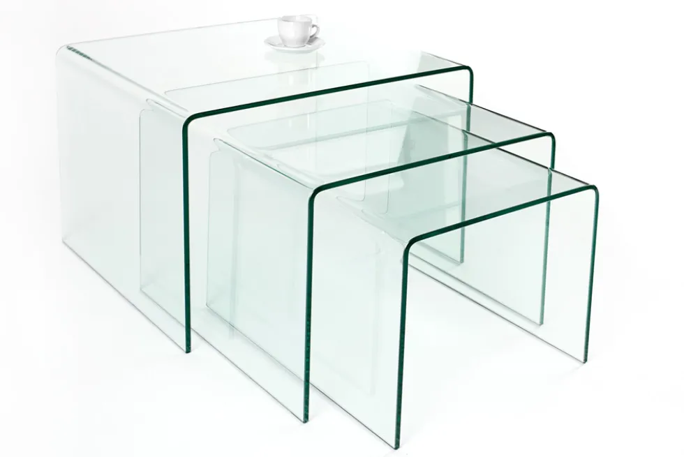 Design 3er Set Glas Couchtisch FANTOME 60cm Beistelltische transparent