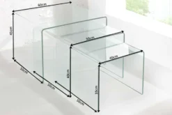Design 3er Set Glas Couchtisch FANTOME 60cm Beistelltische transparent