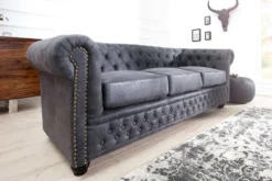 Design 3er Sofa CHESTERFIELD 200cm antik grau Federkern 3-Sitzer Loungesofa