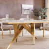 Design Esstisch ART LIVING 200cm weiß Marmor Keramik Metall brushed champagner gold