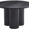 Design Esstisch BABYLON 120cm schwarz Fischgrät Eiche rund mit drei Säulenfüßen