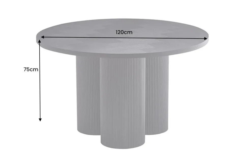 Design Esstisch BABYLON 120cm schwarz Fischgrät Eiche rund mit drei Säulenfüßen