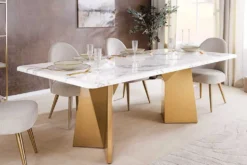 Design Esstisch EXTRAVAGANCIA 200cm weiß Marmor Metall brushed champagner gold